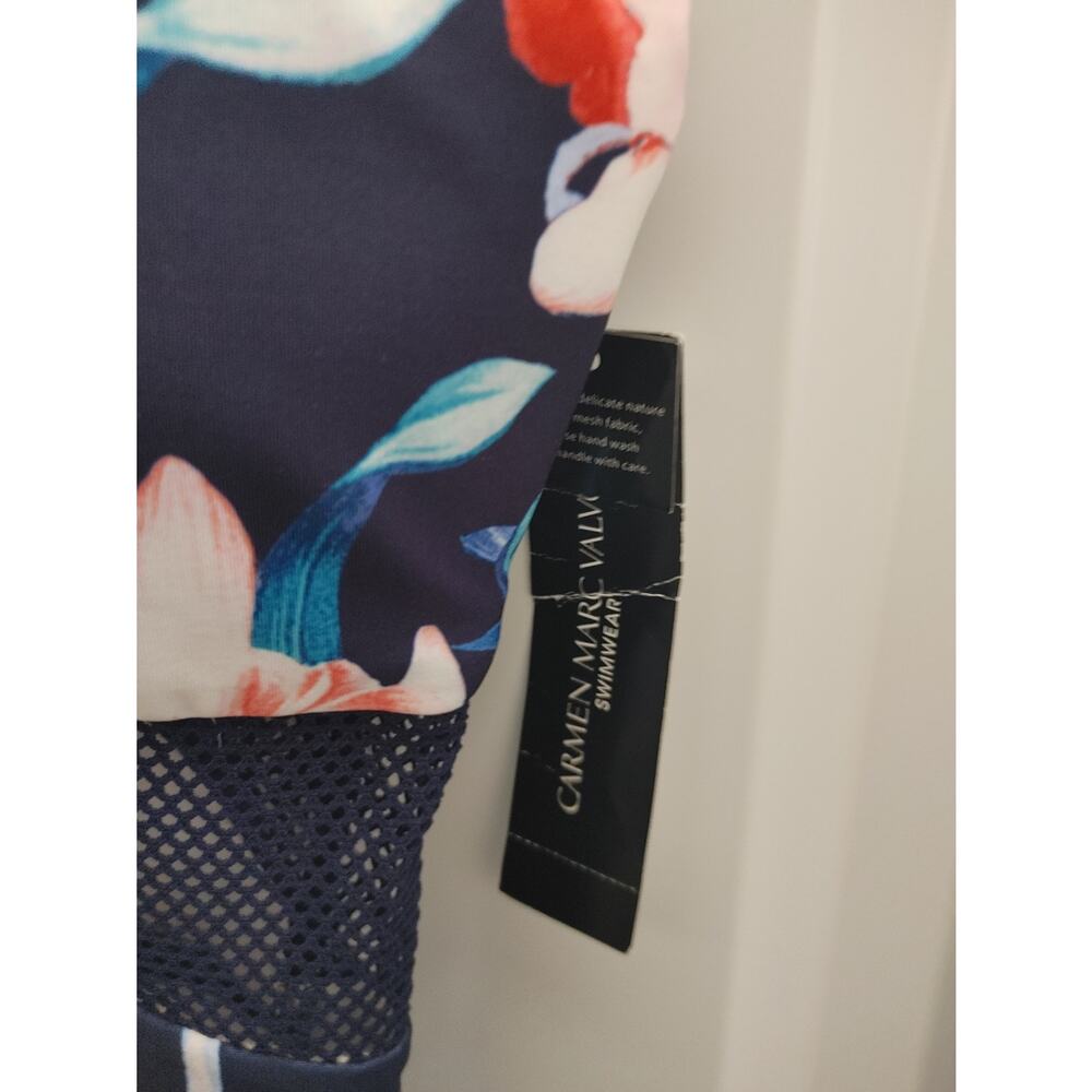 Carmen Marc Valvo Swimsuit One Piece Mesh Detail Floral Sz 10 NWT - Picture 3 of 6
